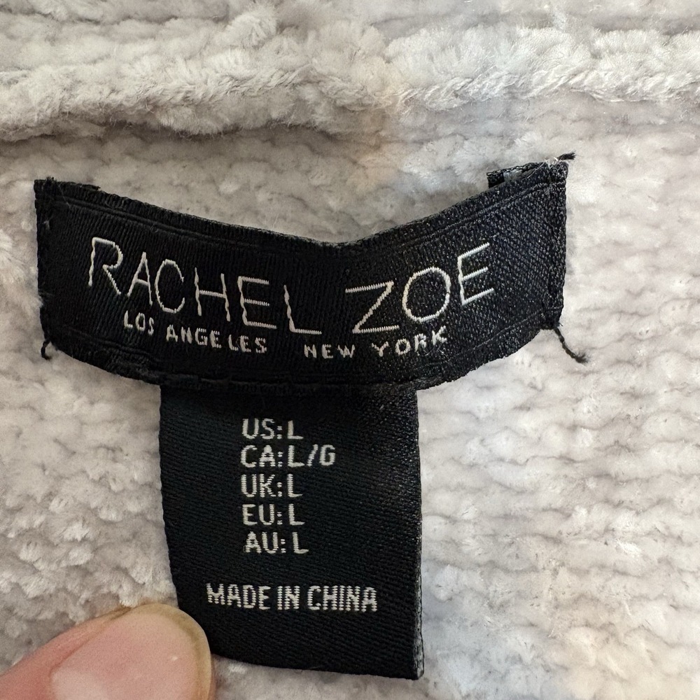Rachel Zoe Cardigan Sweater Womens L Open Front Gray Beige Soft Cozy Pockets - Picture 2 of 8